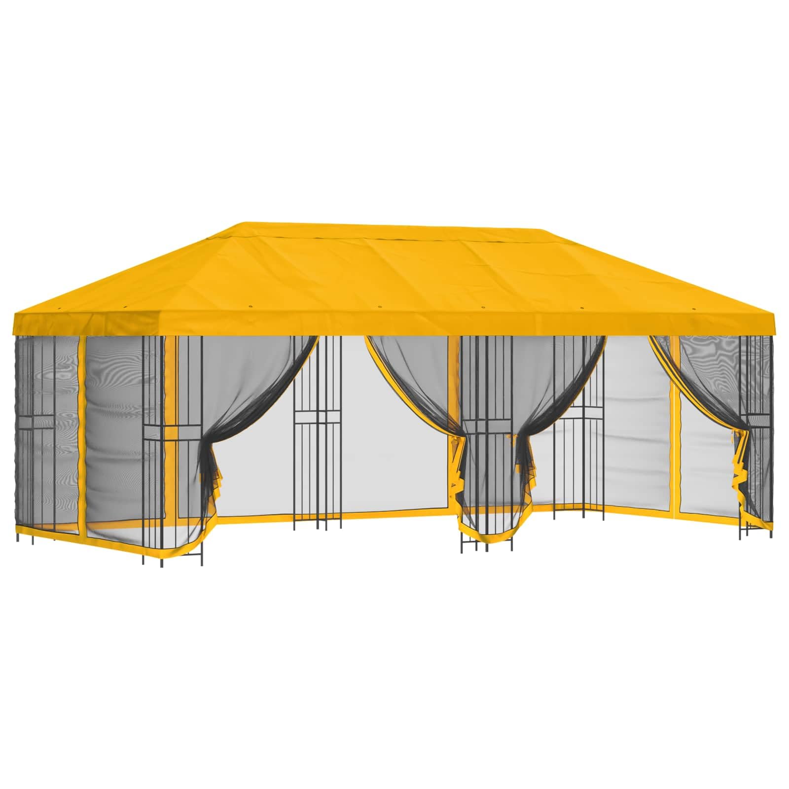 Gazebo 6 x 3 m Jaune Polyester Acier 190 GSM avec Parois en Maille