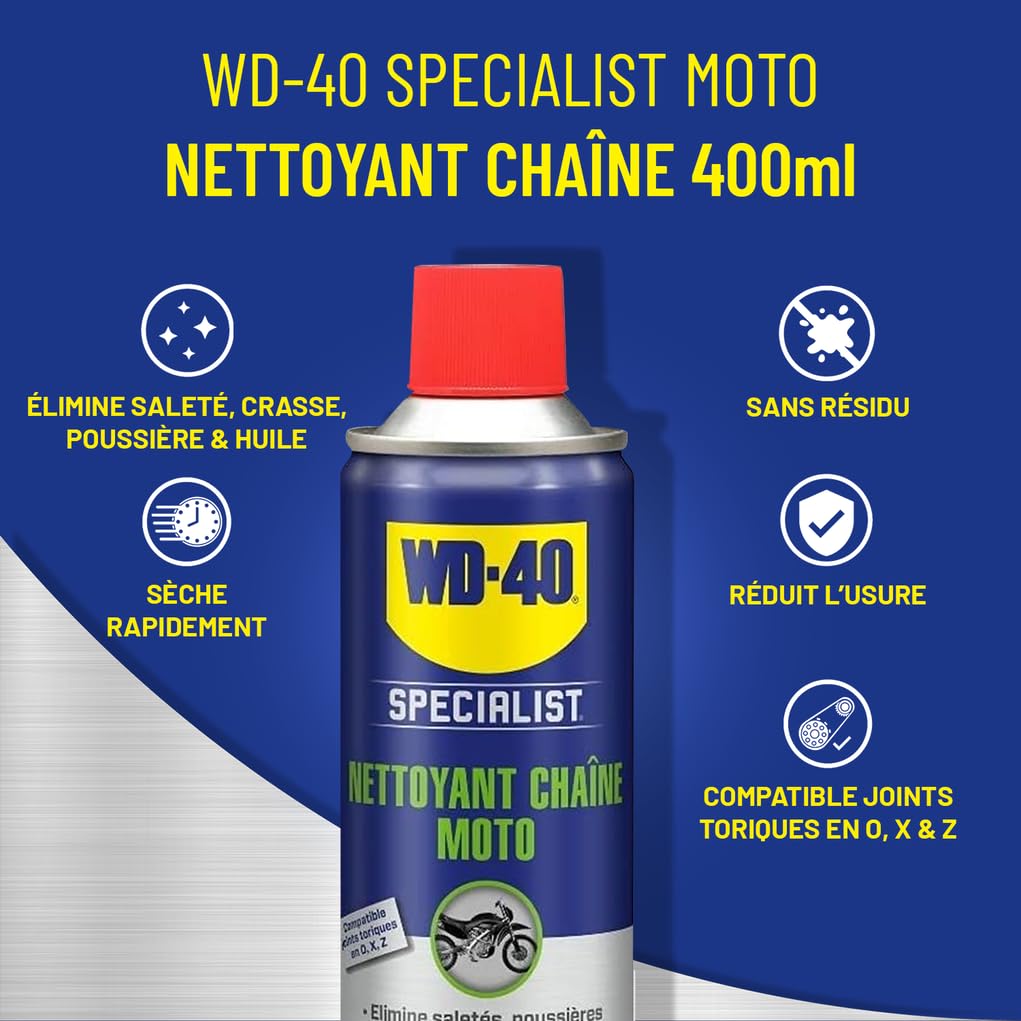 WD-40 Specialist, Nettoyant Chaîne Moto, Carton de 12 Aérosols de 400 ml