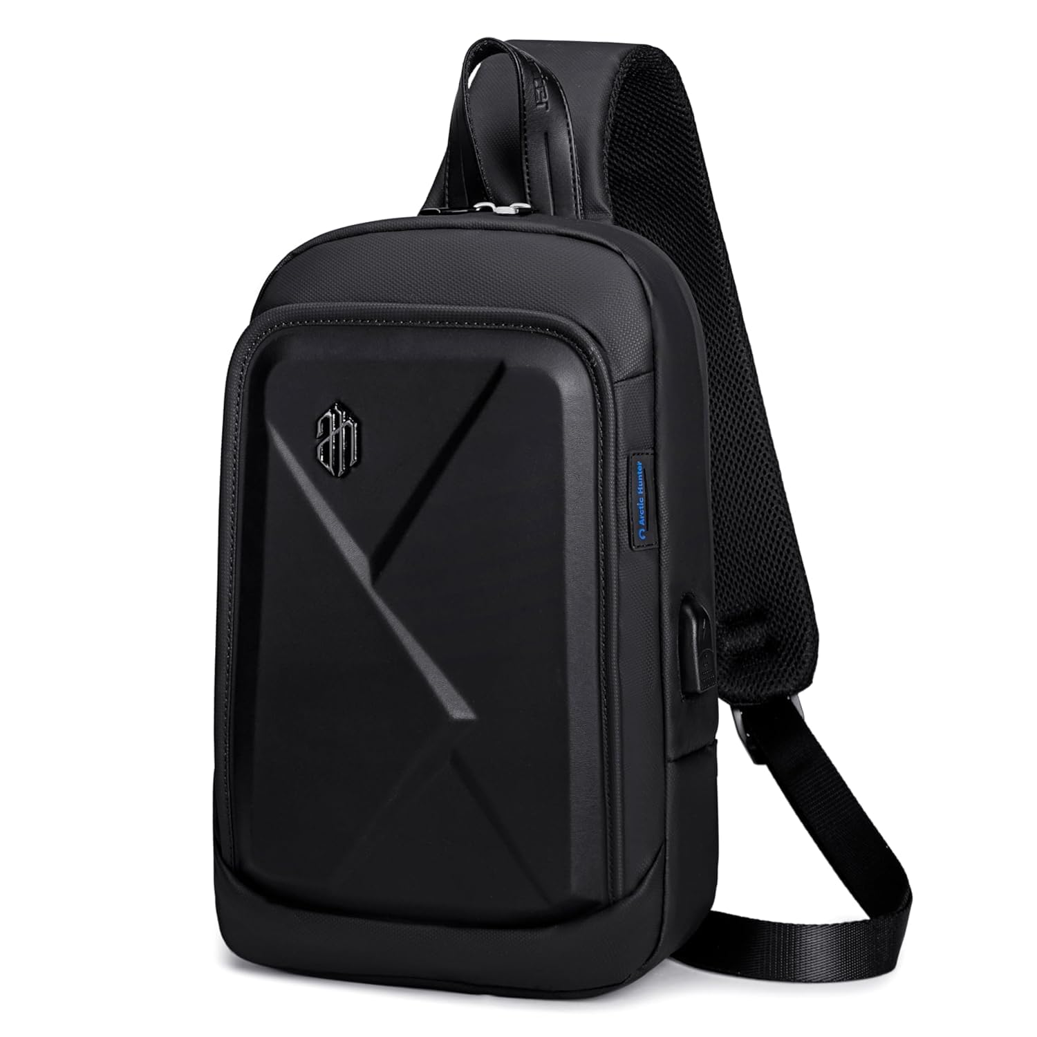 Arctic Hunter Hard Shell Cross-Body Sling Bag Water Resistant Anti-Theft Unisex Shoulder bag with Built in USB Port for Travel Business, XB00080 (Black)