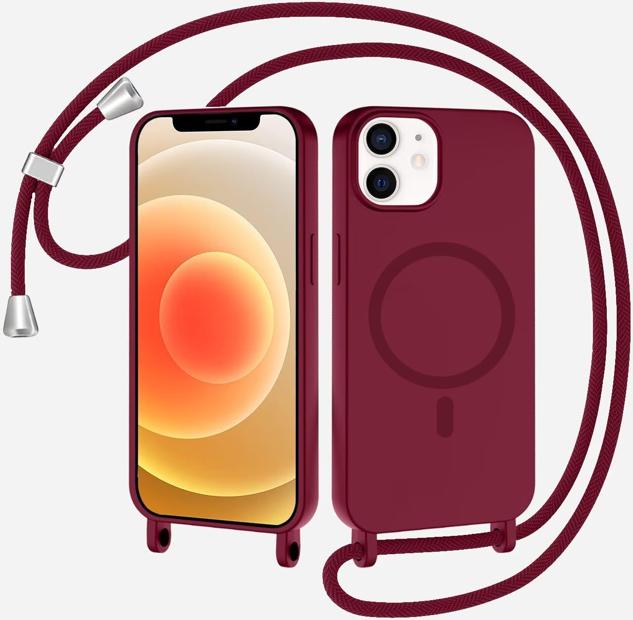 Cover Magnetica Con Collana Per IPhone 12 Pro/12 | Custodia In TPU Morbido Rosso Con Catena Regolabile - 3