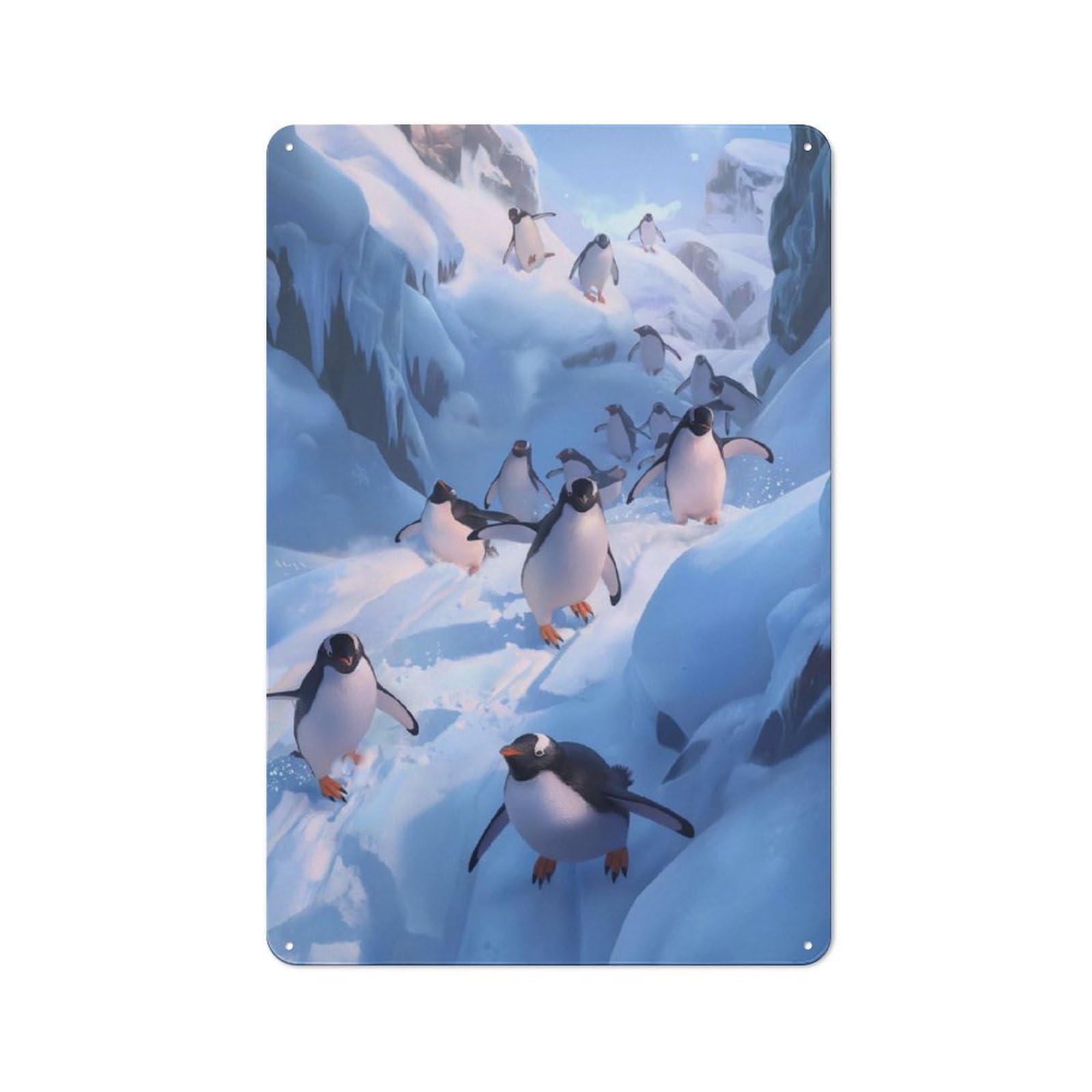 Junmoney Penguin Winter Wonderland Metal Wall Art Sign 30X20cm, Modern Retro Urban Room Decor For Modern Home, Workshop, Office Or Cafe