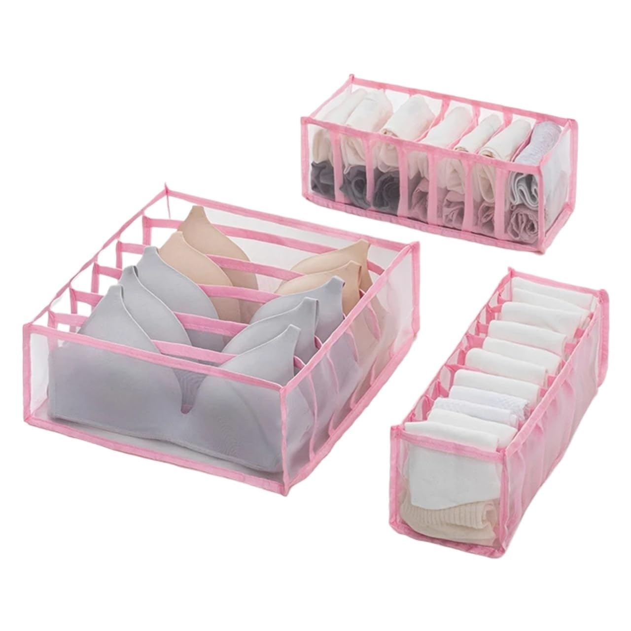 BAYNOPURIN Sock Storage Box Closet Organizer For Underwear Socks Home Cabinet Divider Storage Box Drawer Organizers Bra(Pink 3PCS)