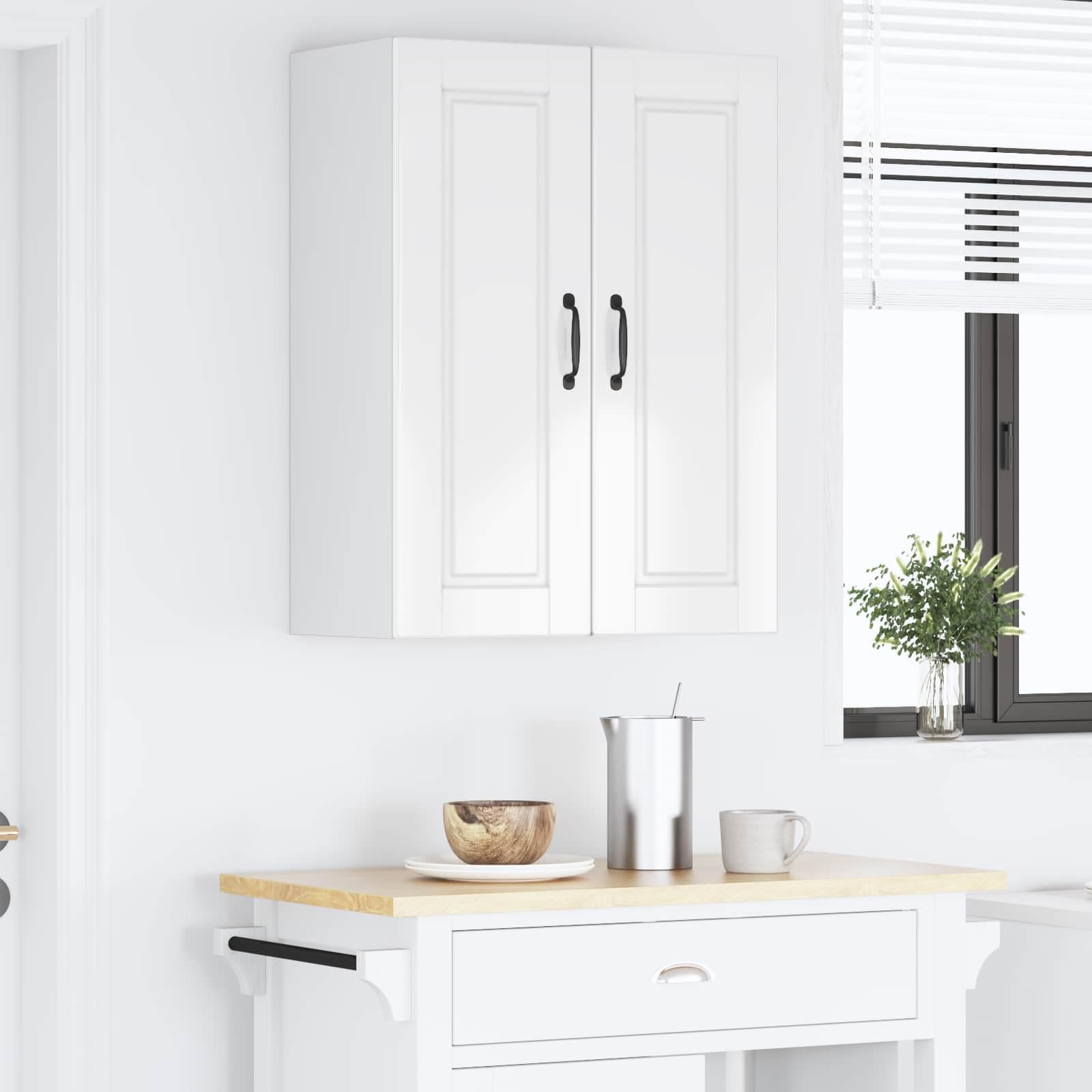 Lot de 2 armoires murales Porto - Blanc brillant - 30 x 31 x 80 cm - Étagère de cuisine pour rangement - Montage mural - Design moderne - En bois durable - Organiseur de cuisine polyvalent