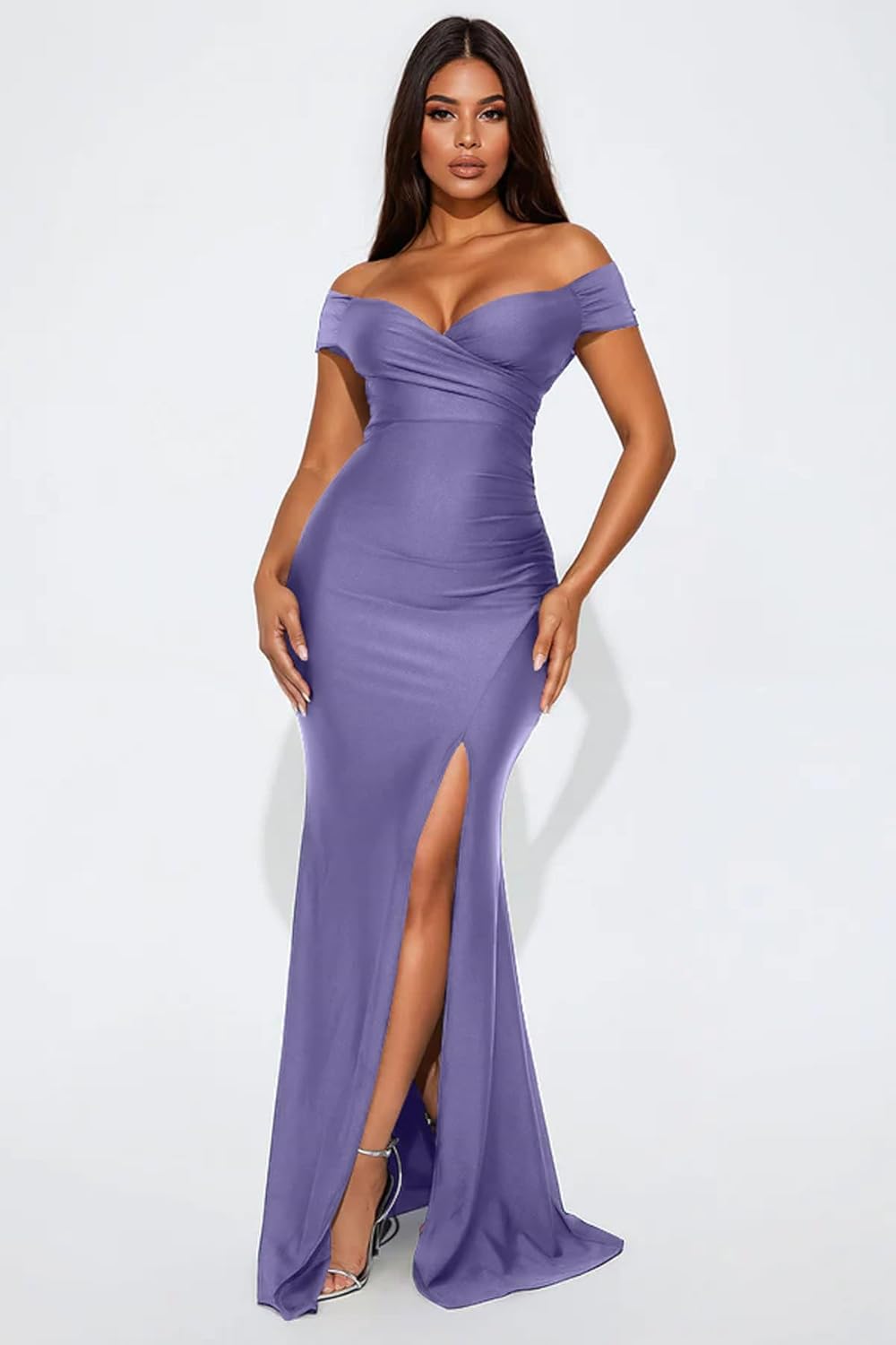 Memoriesea Women's Sexy V Neck Sleeveless Off Shoulder High Split Cocktail Party Maxi Dress - Image 4