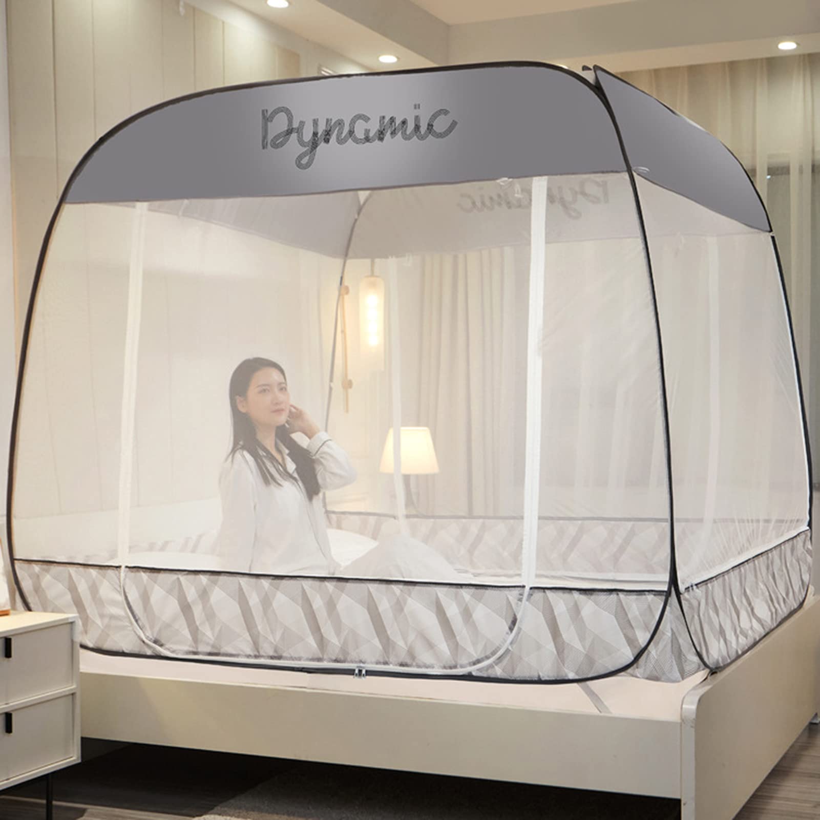 Mosquiteras, mosquitera emergente para Cama, Tienda de campaña portátil, Red de cúpula de yurta mongola Plegable de 3 Puertas para Viajes al Aire Libre, bebés, niños y Adultos, Gri