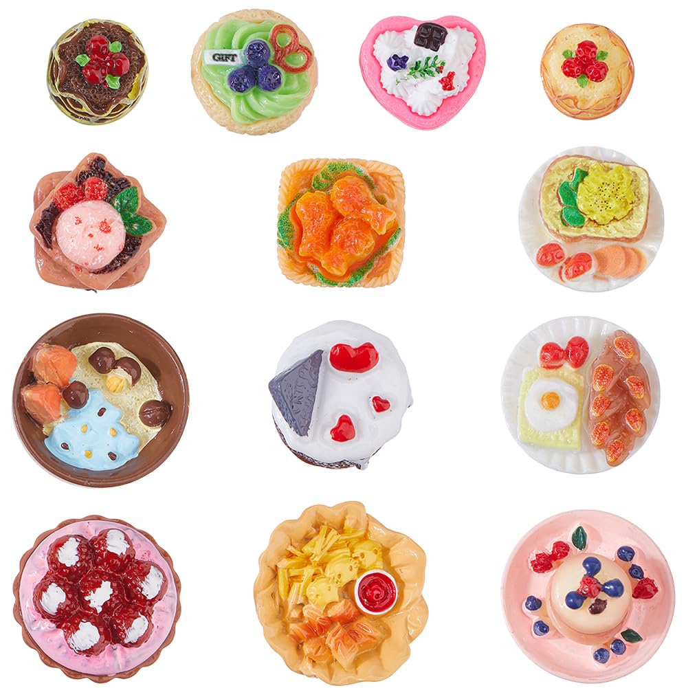 SUPERFINDINGS 13Pcs Mini Food Resin Dessert Figures Decoration Miniature Kitchen Food Set Pretend Play Mini Kitchen Game Party for Dollhouse Micro Landscaping Decoration