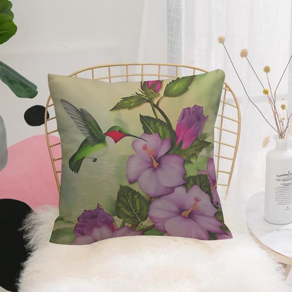 HYMSXW Cushion Cover,Throw Pillow Case Home Decorative for Living Room Bedroom Sofa Chair 20X20 Inch,sition of flying bird hummingbird with tropical flowers and hibiscus buds on br,Pillowcase 50X50cm