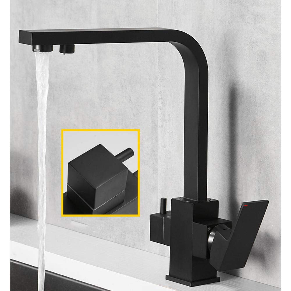 Grifo de Cocina Grifo con Filtro de Agua de 3 vías Purificador de Agua de latón frío y Caliente Negro Fregadero para Beber Directo Grifo purificador de Agua de Tres vías-A