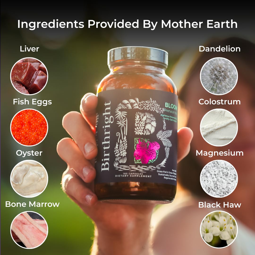 Birthright Bloom Prenatal Vitamins – Whole Food, Grass-Fed Liver, 180 Count — Amazon image 2