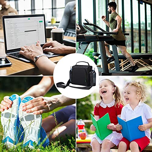 F40C4Tmp Double Leaves Mini 6 Cans (4L) Black Insulated Lunch Bag For Men Women Kids, Reusable Lunch Box With Shoulder Strap One Meal Leakproof Lunch Pail For Work Commuting School Picnic #TOP4