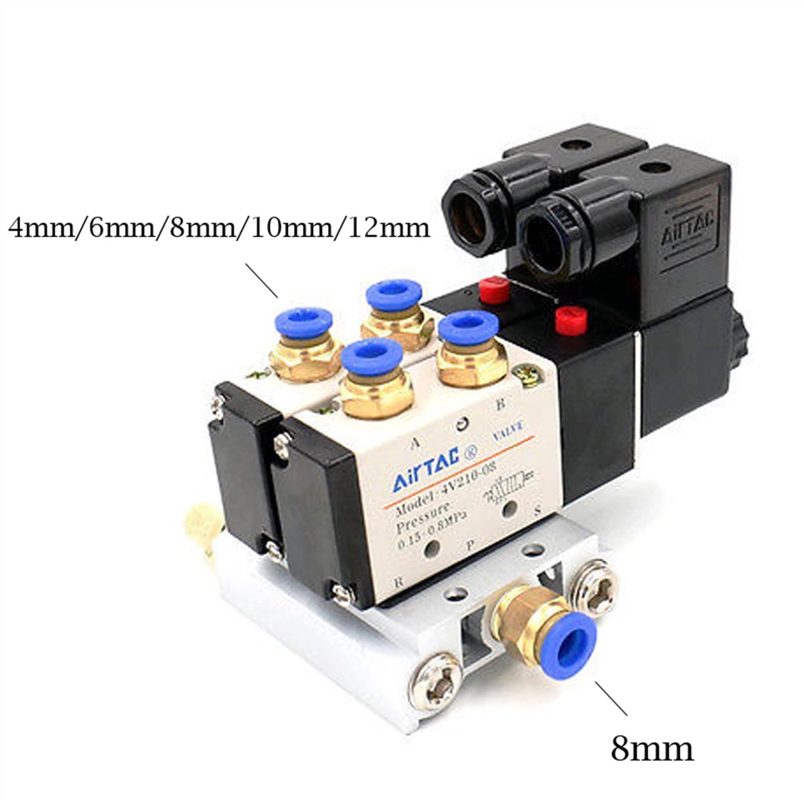 Pneumatyczny zawór elektromagnetyczny podwójny DC 12 V 24 4V210-08, tłumik 4 mm, 6, 8, 10, zestaw podstawowy do szybkiego montażu 110 220, 1 szt. (złącza 4mm, AC220V)