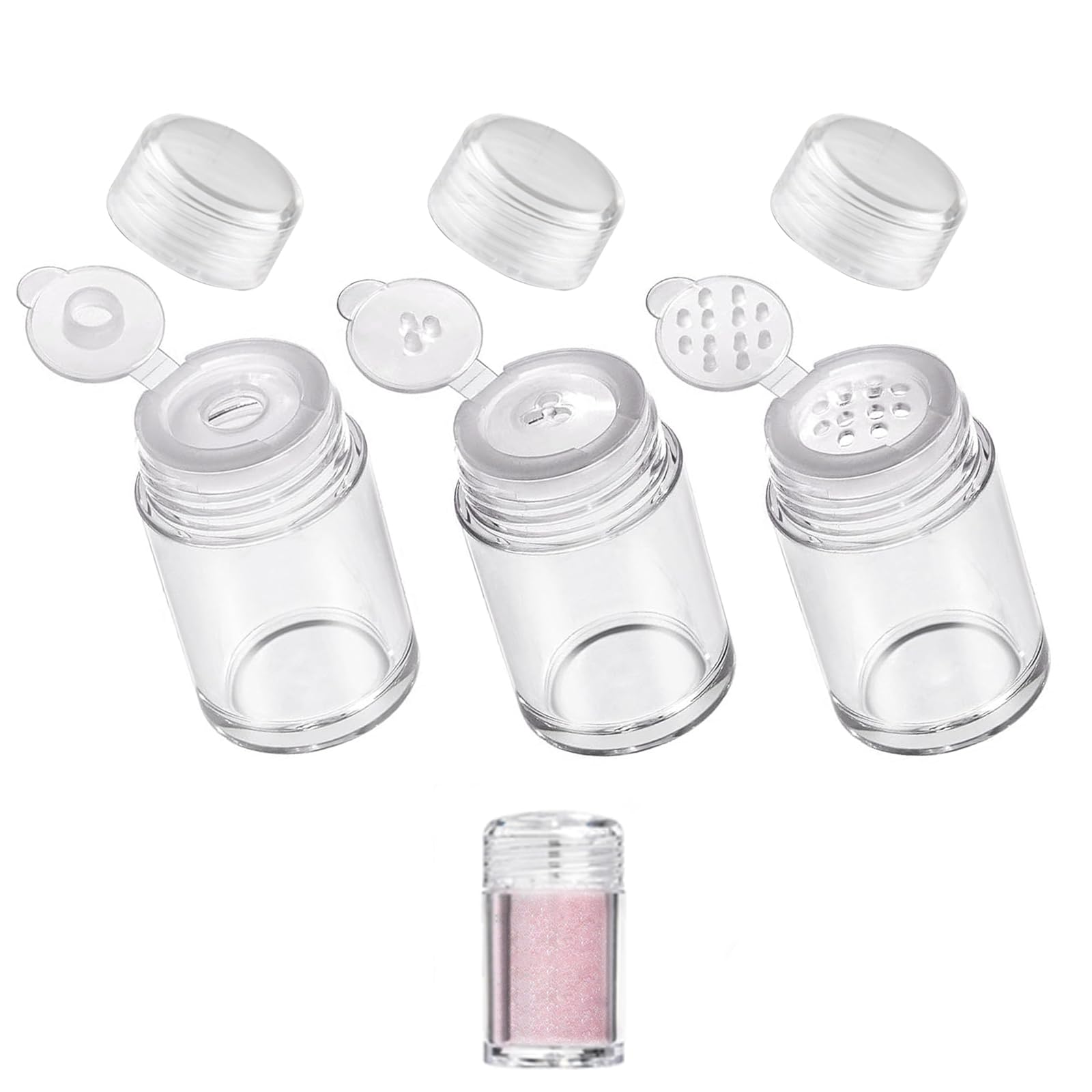 3Pcs Powder Bottle Mini Glitter Shaker Containers Travel Size 3 Styles Bottles with Lids for Loose Makeup Depotting Kit Empty Plastic Compact Small Dispensador Supplies Container-picture-10
