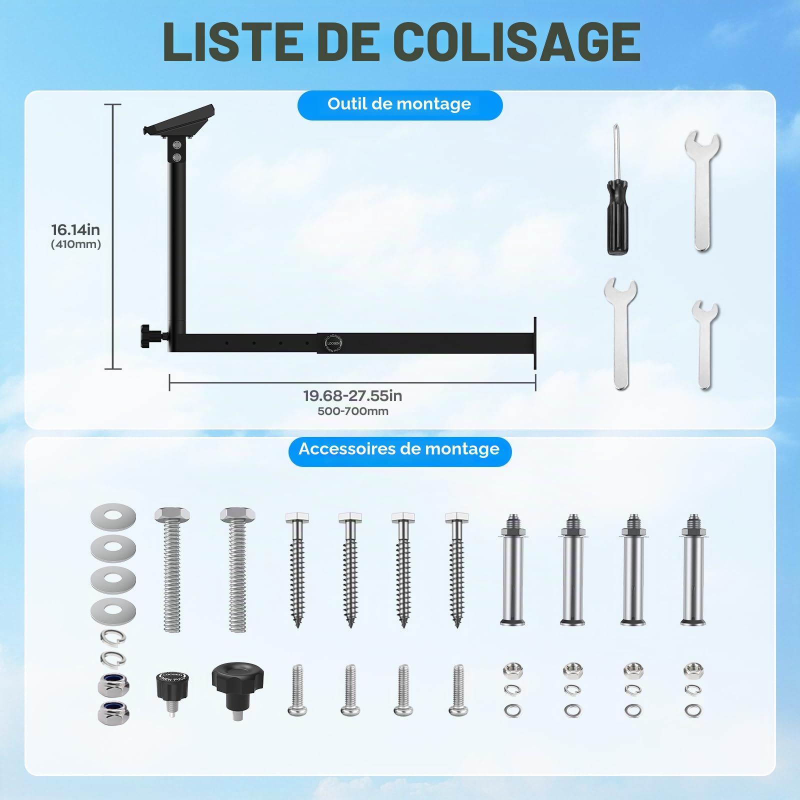 IMAYCC Kit de Starlink Gen 3 Mount, Rétractables Longue Support Mural de Toit Starlink V3 360° Réglable et Rotatif avec Adaptateur de Tube Starlink Gen 3 pour Starlink Internet Standard Kit