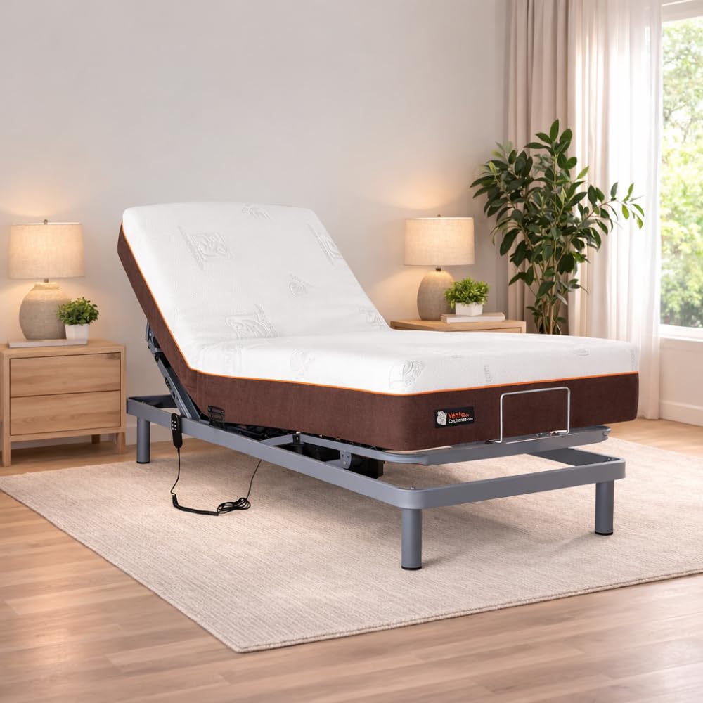 Ventadecolchones - Cama Articulada Reforzada Adaptator + Colchón viscoelástico Visco 5 y Mando con Cable Medida 135 x 190 cm - Incluye Subida y Montaje