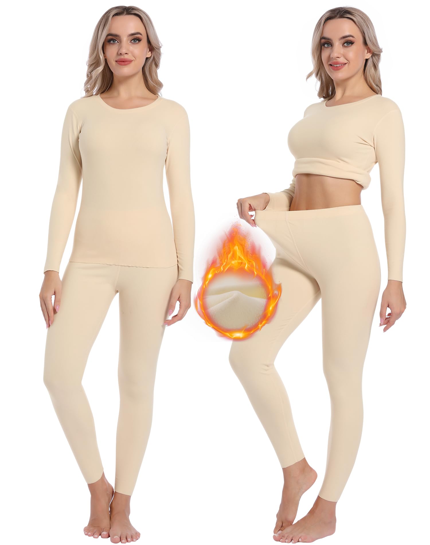 INNERSY Intimo Termico Donna Completo Maglia Termica Manica Lunga e Pantalone Caldo Pigiama Invernale Sci Set