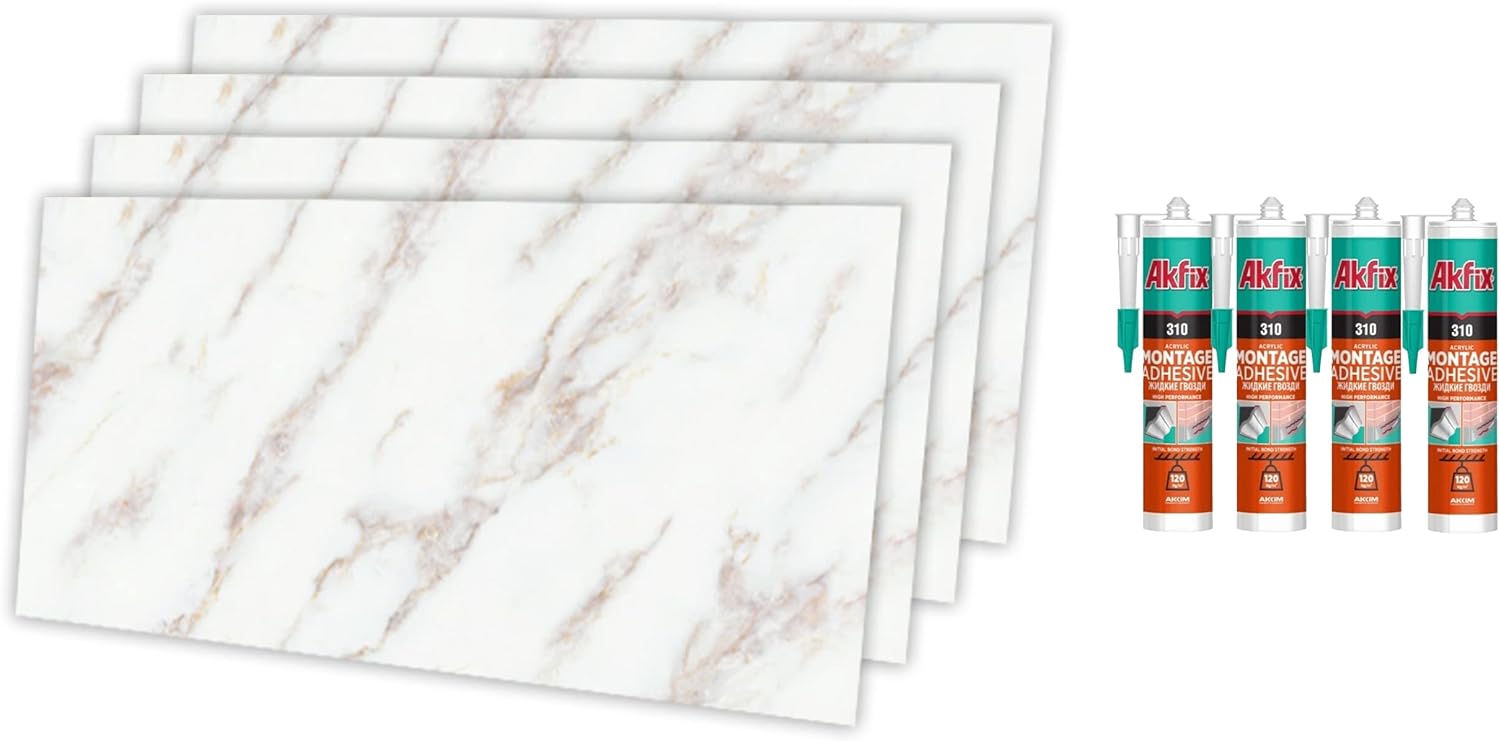 IZODEKOR Marble Look Wall Cladding 4 Pcs 120x60cm Wall Panel for