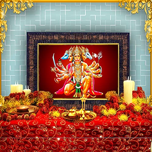 Image of Hawai Panchmukhi Hanuman Bajrang Bali Photo Frame, Size -8.5x7inch | Engineered Wood Wall Hanging Home Decor Religious Photo Frame | SFDI273BLKFRM