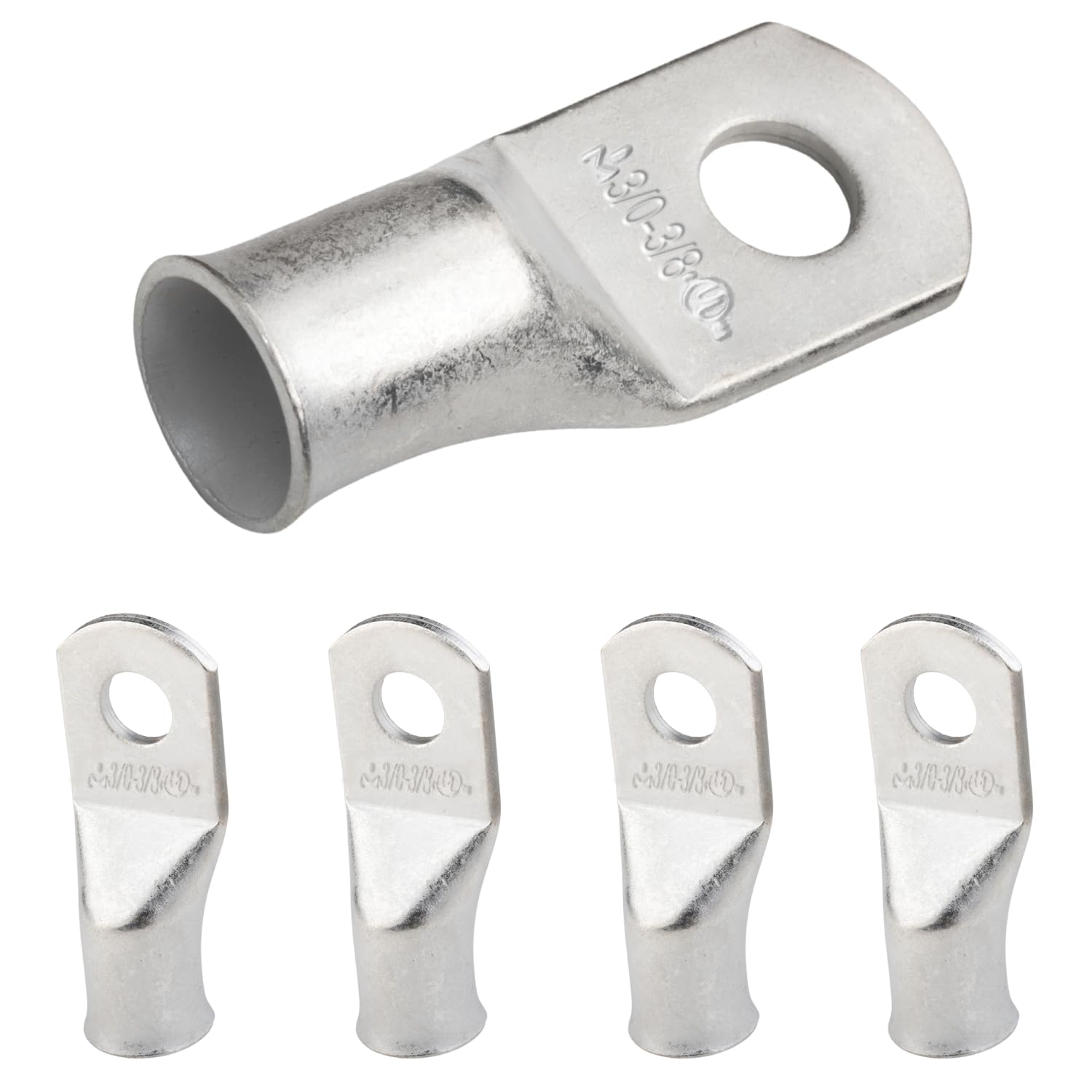 SELTERM 3/0 AWG - 3/8" (M10) ⌀ Hole UL Marine Grade Wire Lugs, Battery Cable Ends, Tinned Copper Eyelets, Tubular Ring Terminal Connectors [B88] - 5 Pack