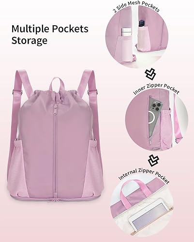 Miniatura 4 de sportsnew Mochila deportiva con cordón y compartimento para zapatos, bolsa de gimnasio para hombres y mujeres, bolsa de viaje resistente al agua,