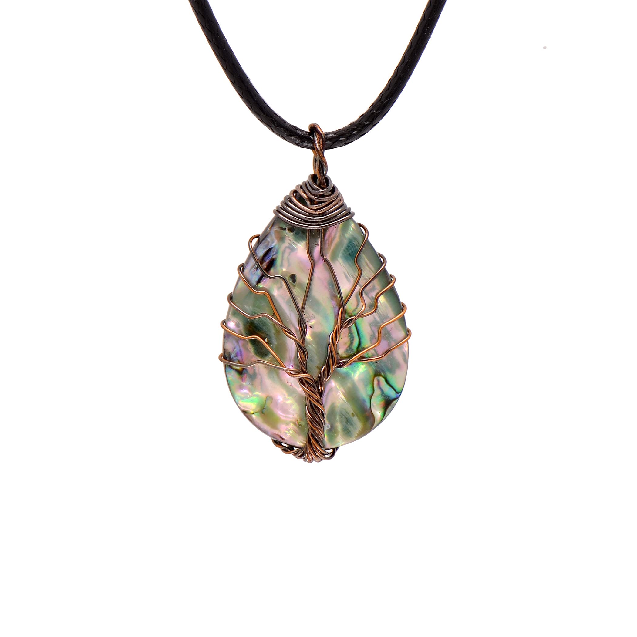 Hand Wrapped Abalone Shell Tree of Life Pendant Necklace Small, Bronze Wire
