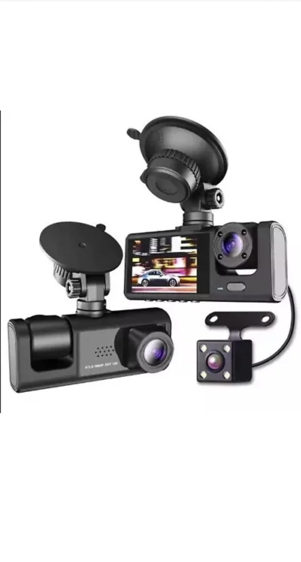Dash Cam- Super HD 1296P Front and Rear and Inside G-Sensor Support 32GB Max Built-in Battery