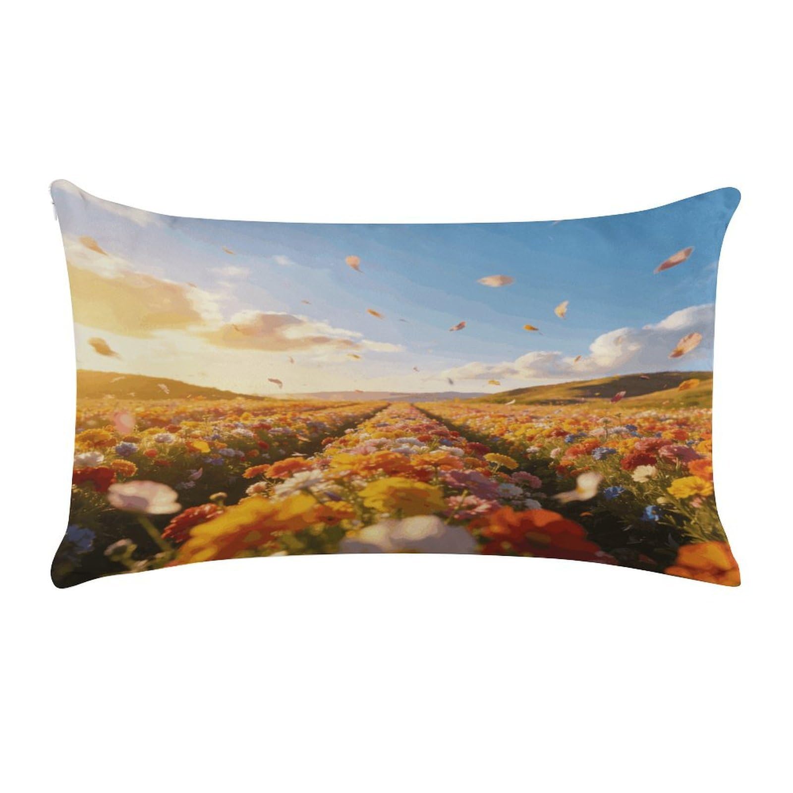 Fodpand Style Spectacular Flower Field Scenery Pillow Cases Set Of 1 Extra Soft Pillow Protectors With Hidden Zipper Perfect For Hotels, Guest Rooms,Bedroom 12X20 Inches Pillows Not Included