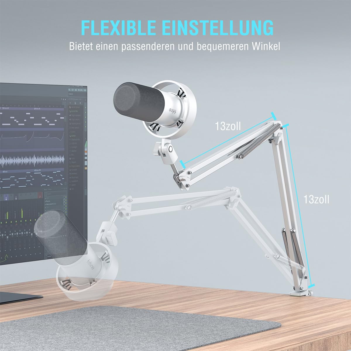 Fifine K688CTW Kit Micrófono Dinámico Podcast Blanco | Con Brazo de Boom, Puertos XLR/USB para PC, Mezclador de Audio. Conector de Auriculares para Grabación Vocal y Música