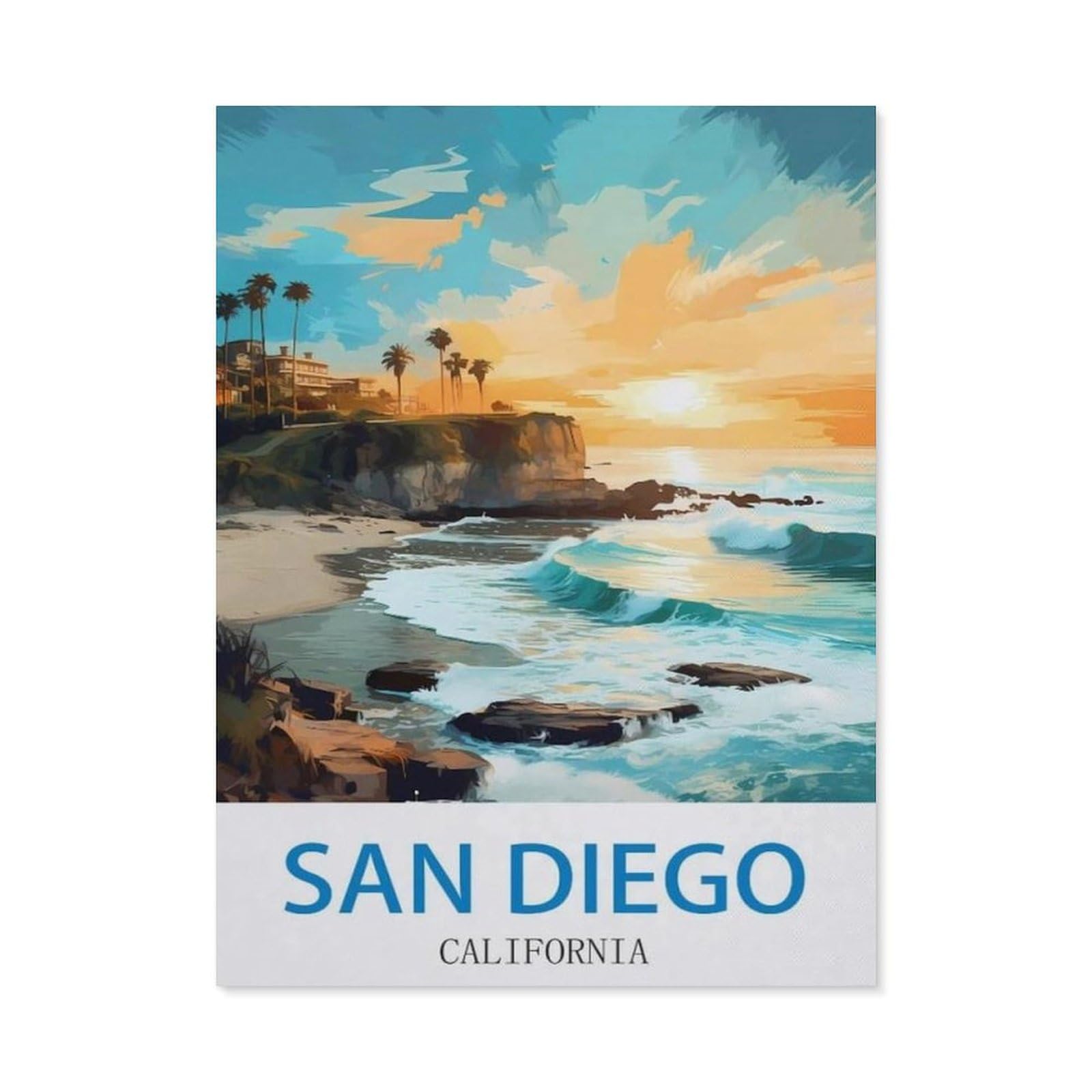 BEAYODKP 5D DIY Diamond Painting kit，San Diego California，Round Resin Diamond Cross Stitch, Home Decoration Gift（50 x 60 cm/19.68 x 23.62 inches）-CN79