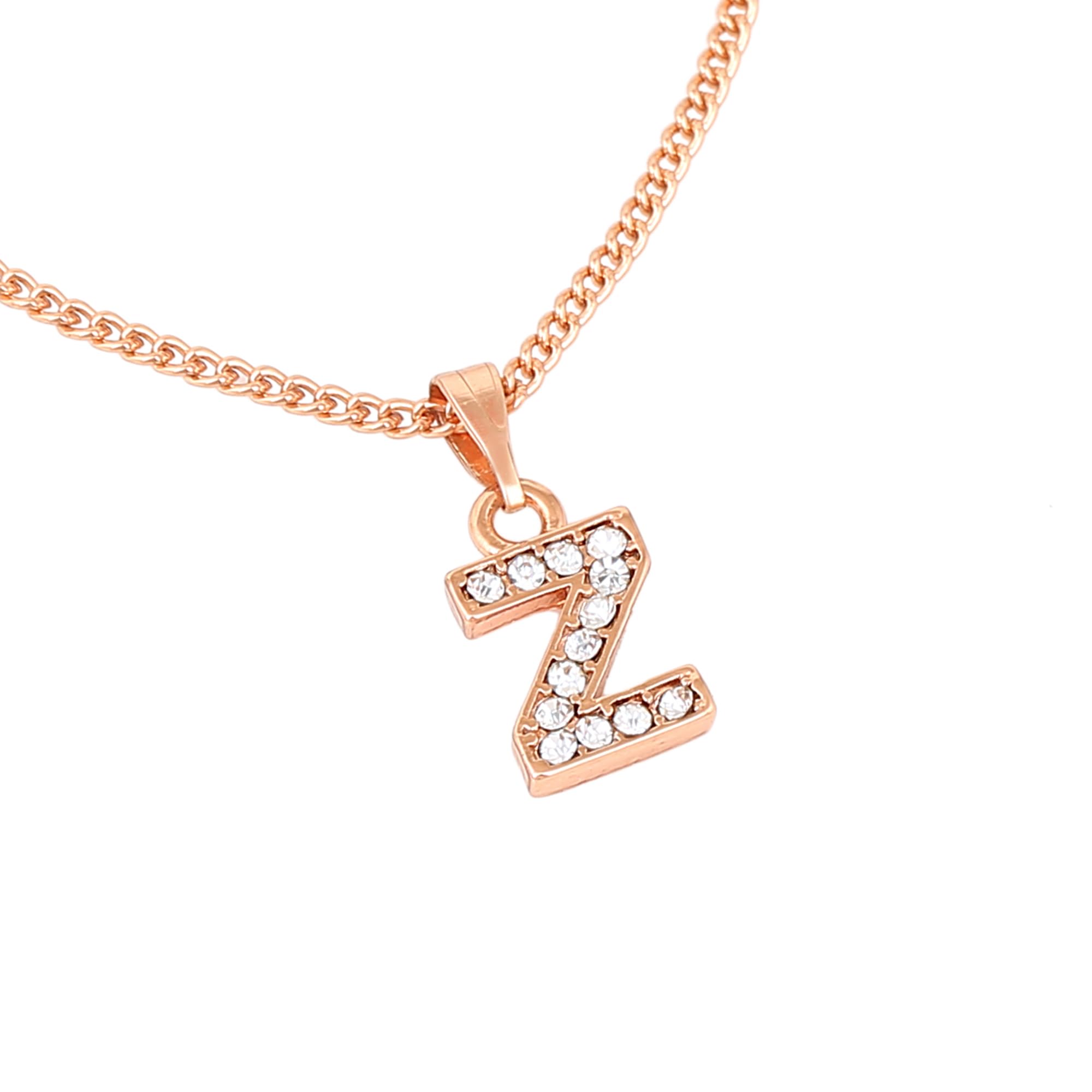 Rose Plated Small Letter Pendant with Crystals