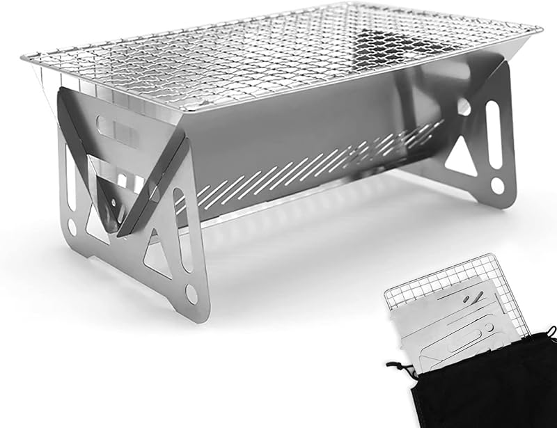 Mini Parrilla De Carbón portátil, Pequeña Parrilla De Barbacoa Pozo De Fuego De Mesa para Acampar Patio Al Aire Libre Parrillas De Barbacoa Plegables para Acampar De Acero Inoxidable Parrillas para Mochileros