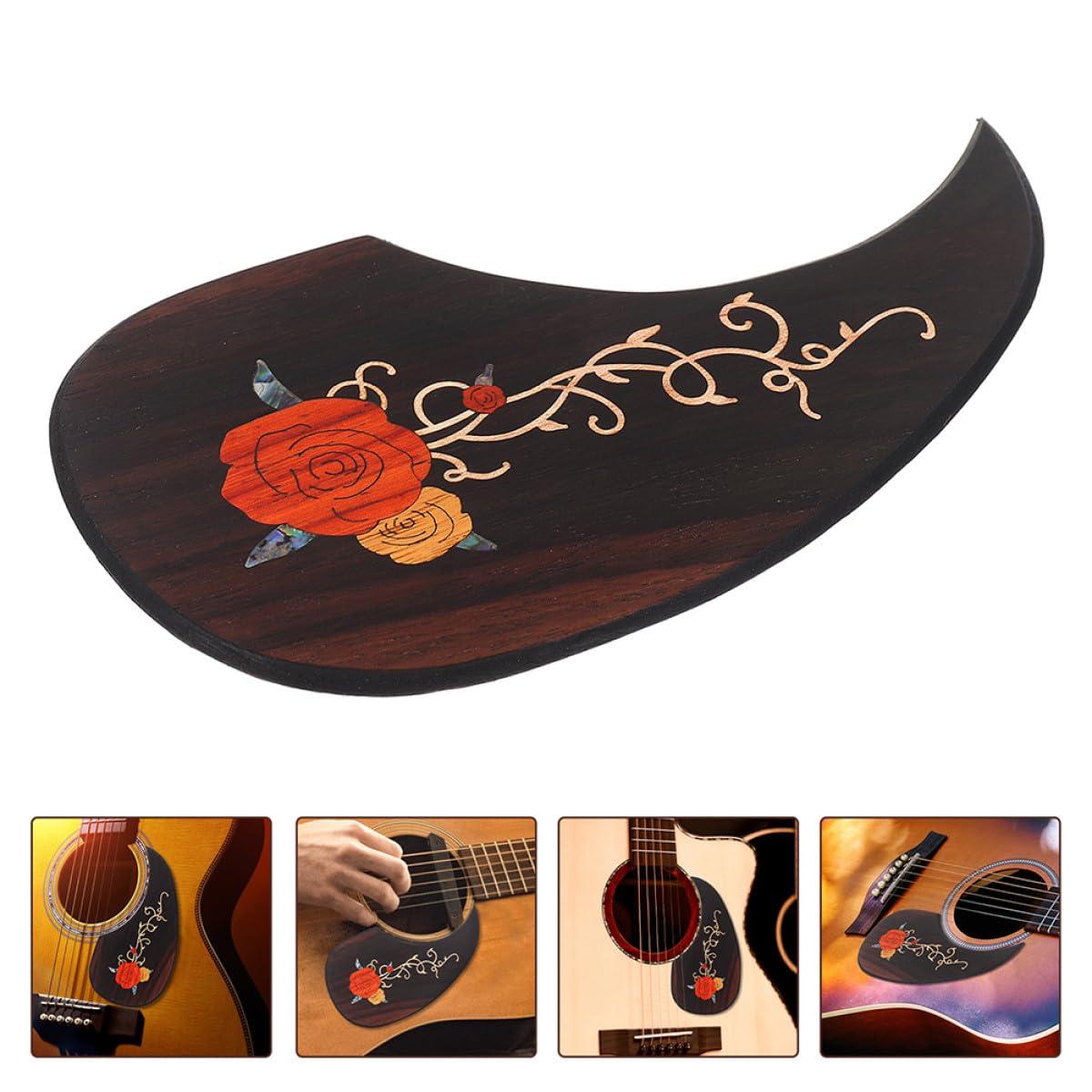 Veemoon Dekorative Gitarren Aufprallschutzplatte für Akustikgitarre 2 Stück Rosewood Schlagbretter mit Anti Kratz Schutz und Selbstklebender Rückseite für Musik Zubehör