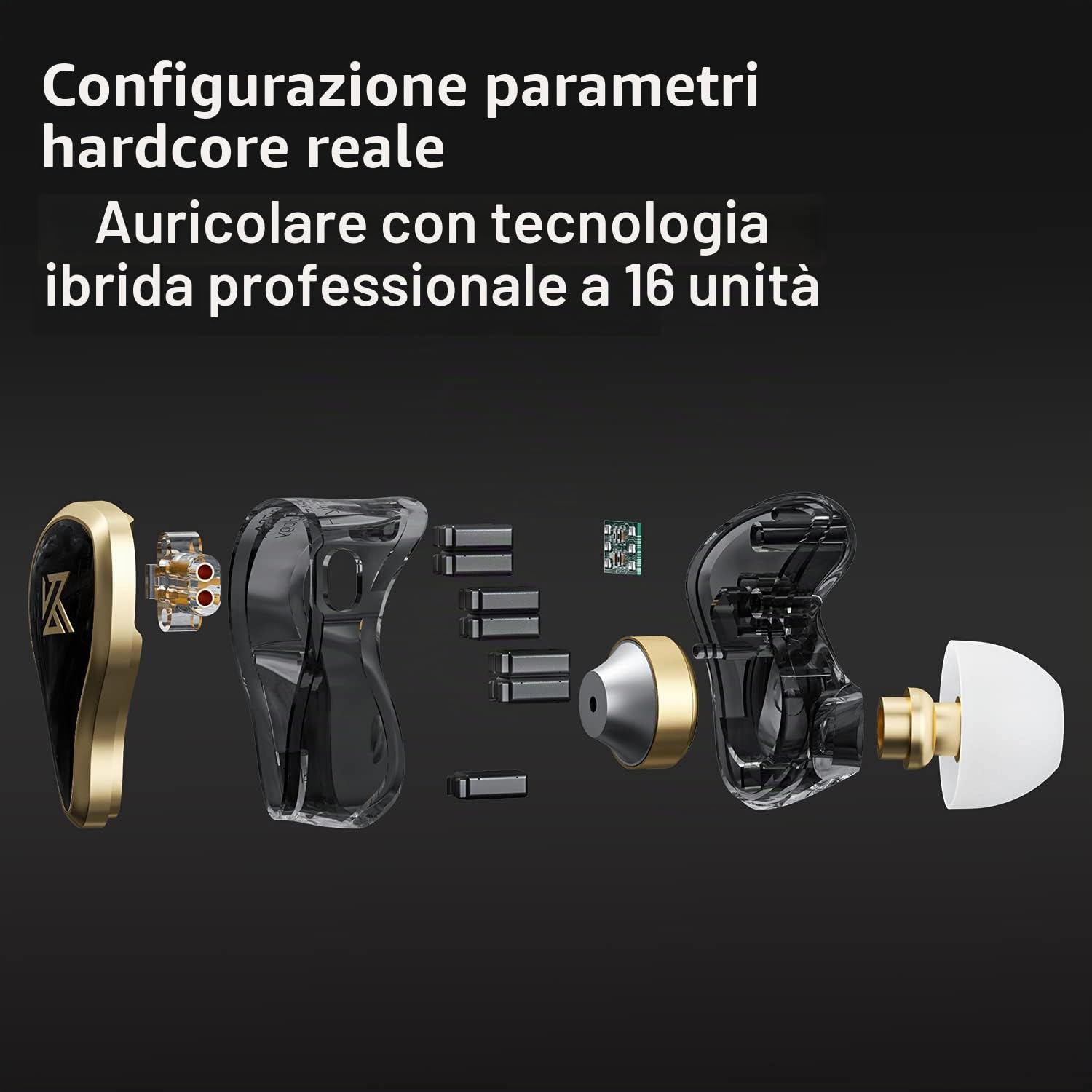 KZ G.K ZAS IEM - Auricolari in-ear con cavo, monitor HiFi stereo, per musicisti (nero, senza microfono)