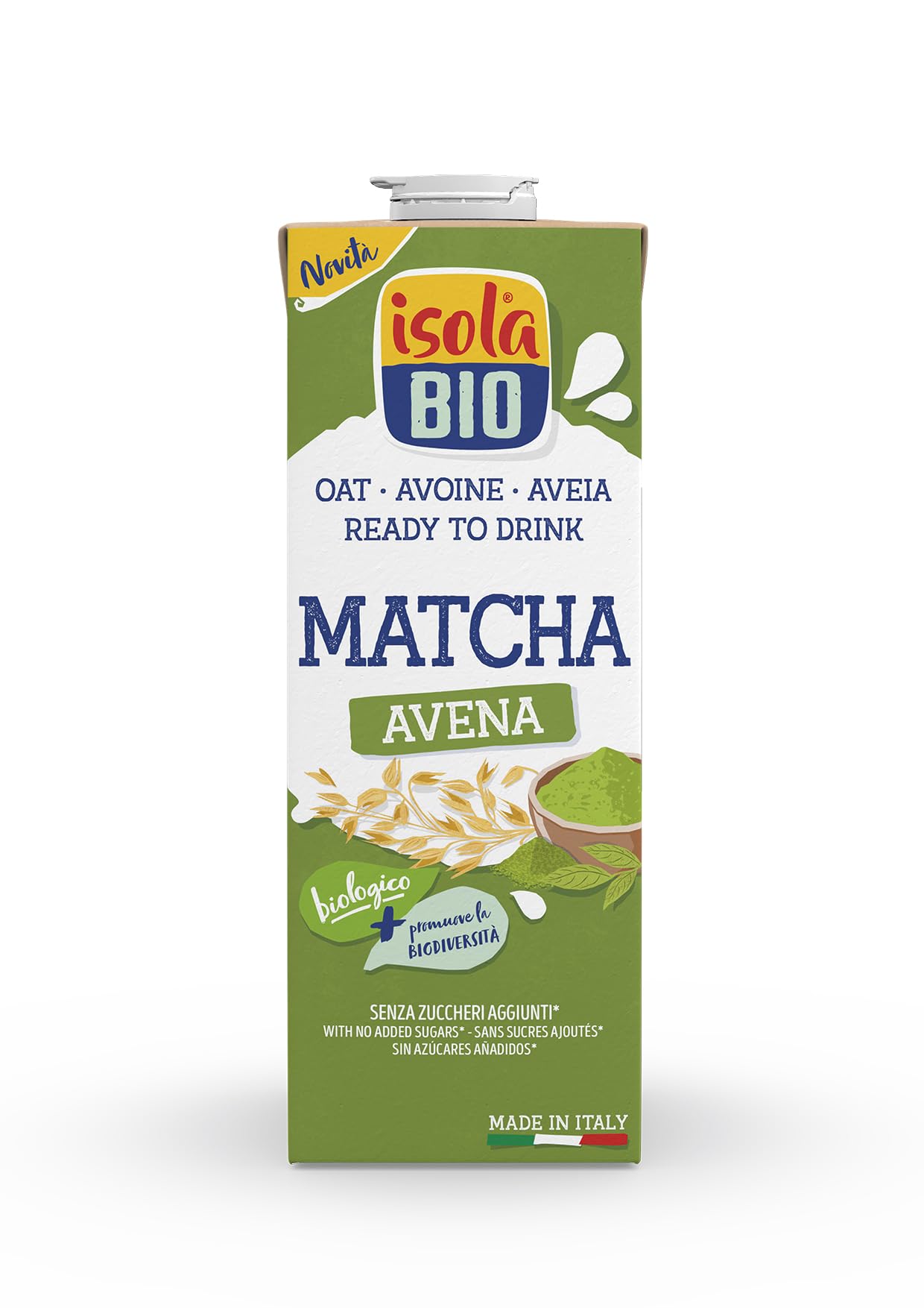 ISOLA BIO - Pack de 6 Unidades de 1 L de Bebida Ecológica Vegetal de Avena y Matcha - Sin Azúcar Añadido - Apto para Veganos - Ideal para Tomar Sola o en Batidos