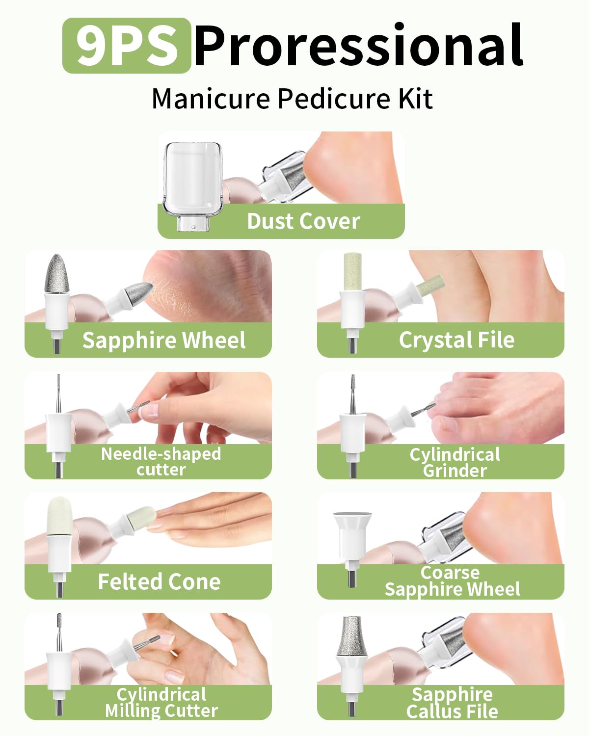 Kit de manicura y pedicura con estuche, molinillo de uñas profesional para uñas gruesas de los pies, lima de uñas eléctrica inalámbrica, herramientas de pedicura de 5 velocidades para pies removedor
