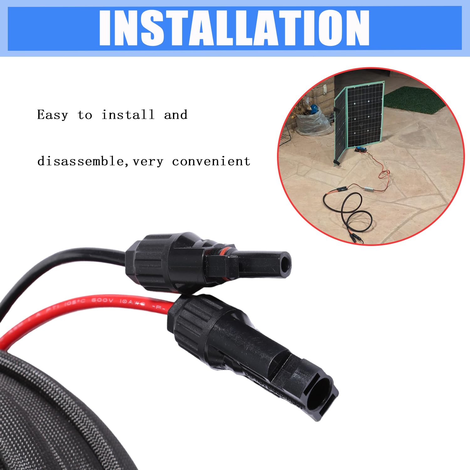 Cavo di prolunga per pannello solare, cavo PV, 10 AWG (6 mm²), 9 m, IP67, impermeabile, connettori maschio/femmina, per camper e sistemi domestici, in rame stagnato, per barche all'aperto
