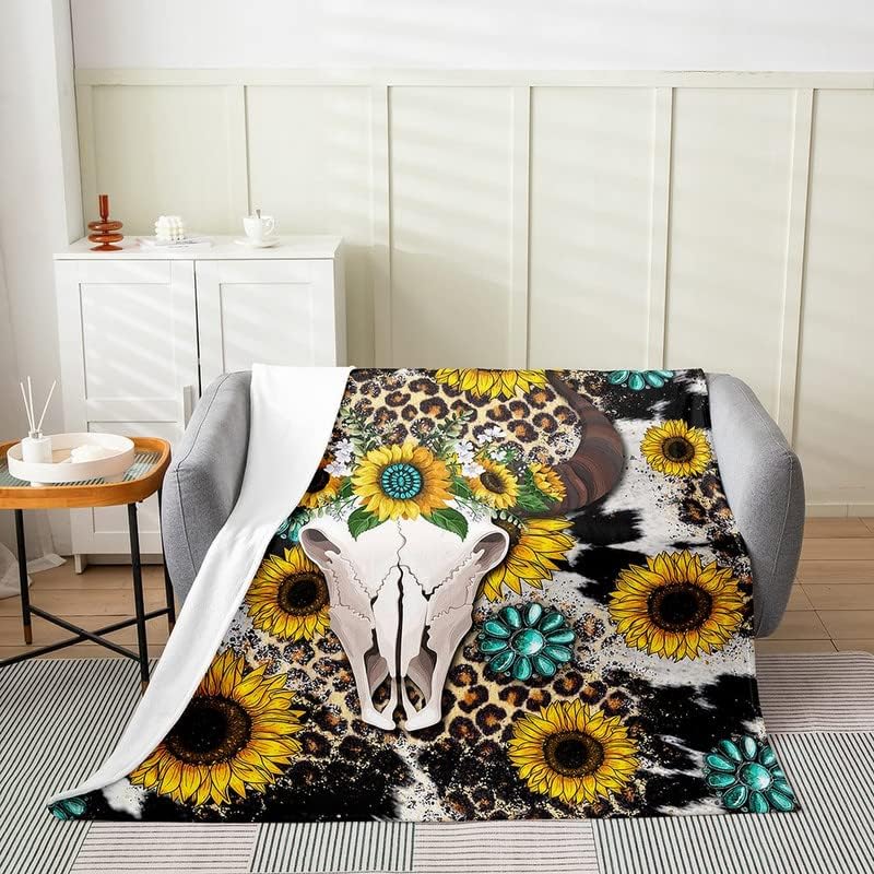 Miniatura 2 de Manta de vellón de calavera de toro, manta de felpa de huesos de cráneo de ciervo para niños, adolescentes y adultos, manta de vellón con estampado