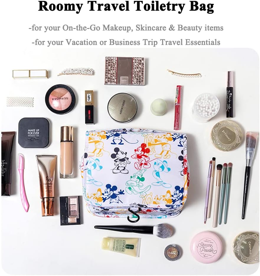 Finex Mickey Colorful Cartoon in White Background Toiletry Shower Bag with Handle and Hanging Hook for Travel Skincare Cosmetic Makeup Tools - Image 3