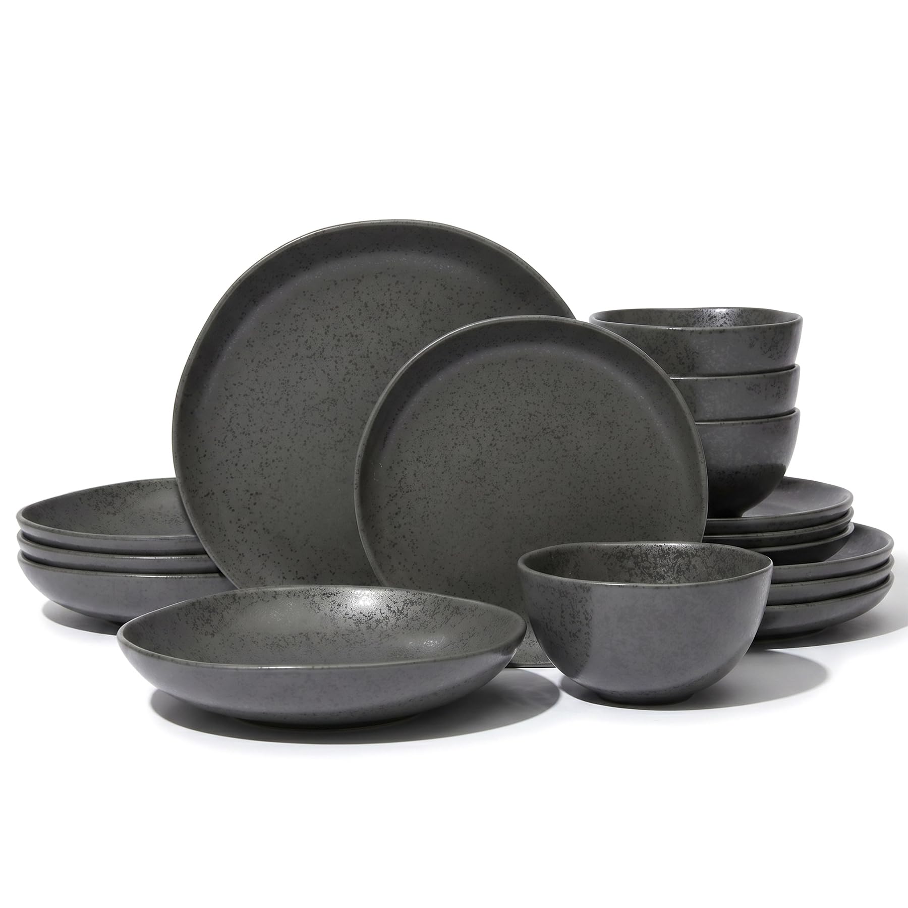 Photo 1 of Trasa Home Stoneware Dinnerware Set, 16 Piece, 4 Place Settings, Made in Portugal, Charcoal