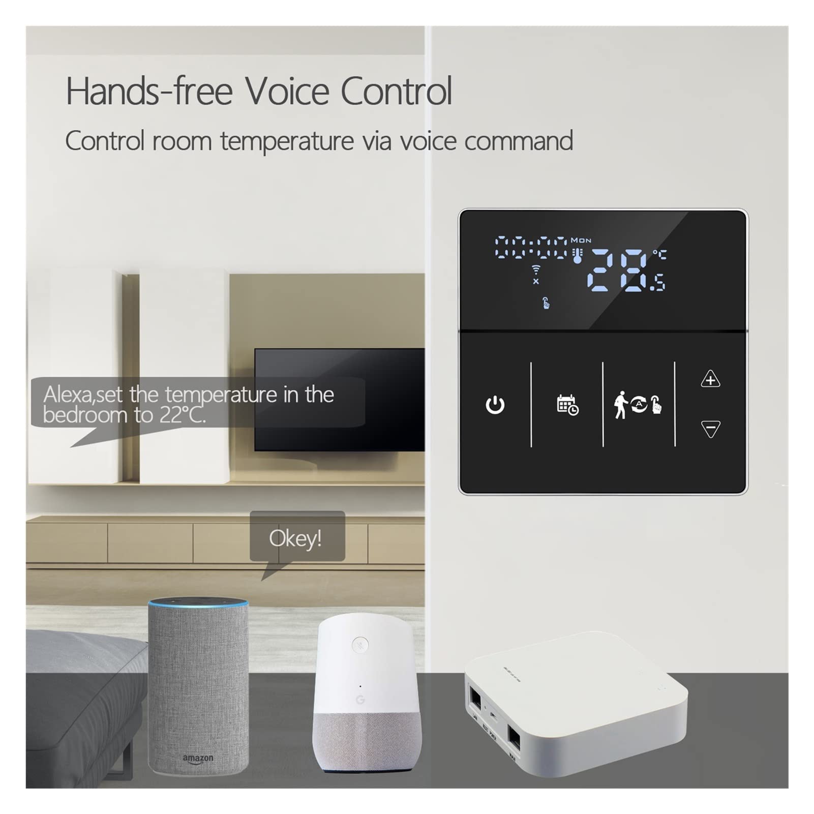 Cyfrowy higrometr termometr wewnętrzny Tuya WiFi Smart Thermostat, Elektryczna Ogrzewanie podłogowe Ogrzewanie Wody/Gaz Pilot Pilot Z wyświetlaczem LCD(Nero)