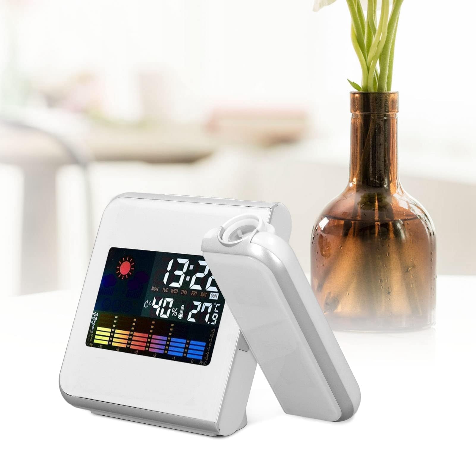 Thermomètre Intérieur Extérieur sans Fil Réveil à Projection Capteur Extérieur Moniteur Humidité Température Prévisions Météorologiques