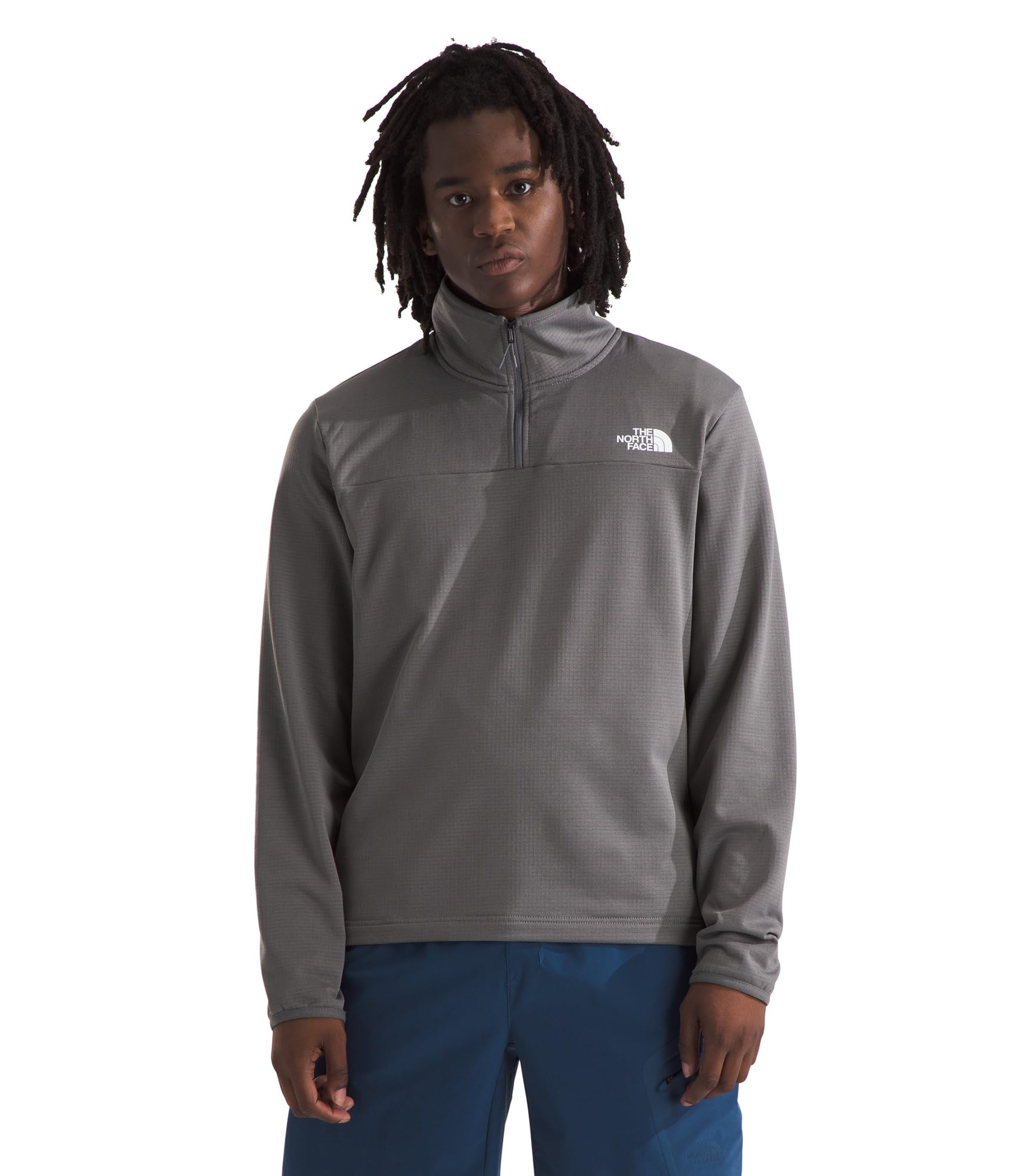 The North Face Men's Cedar Trail Grid Fleece Quarter Zip Jacket - Soft Fleece Jacket, Reinforced Binding on Collar & Cuffs, Smoked Pearl, X-Large