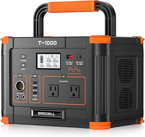 GRECELL 999Wh Solar Generator 1000W, Portable Power Station with 60W