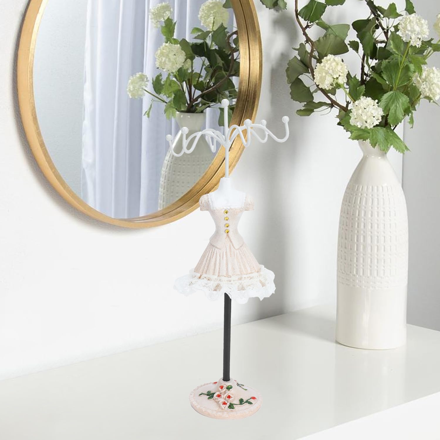 Organizzatore Gioielli con Staffa Girevole, Espositore per Collane Orecchini Bracciali Anelli in Resina Poliestere, Porta Accessori per Bambole Regalo Donna Ragazze Camera da Letto Vetrina(E)