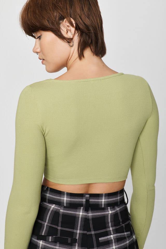Image of SIGHTBOMB Ribbed Fullsleeve Corset Tops for Women (Small-Medium, Mint Green)