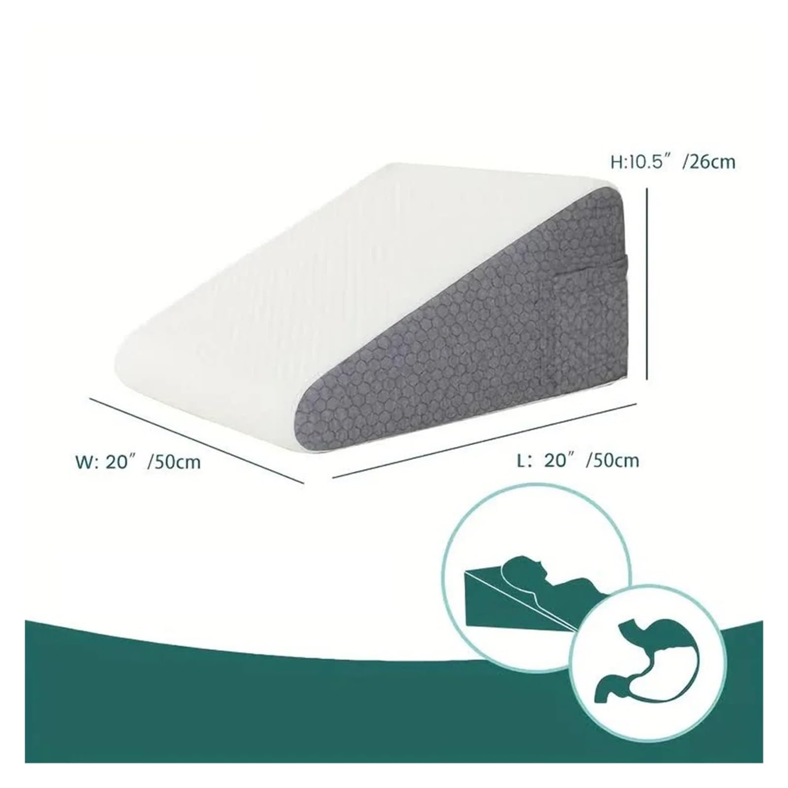 Almohada de cuña Cama Espuma viscoelástica Triangular | Posicionador corporal con capota blanda for uso al dormir con elevación de piernas(Gray-White)