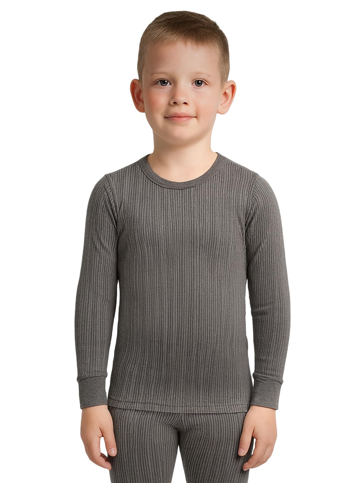 Lux Cozi HEATEK Boy's Charcoal Melange Full Sleeves Round Neck Thermal Top |Style - 333| Pack of 1-image-30