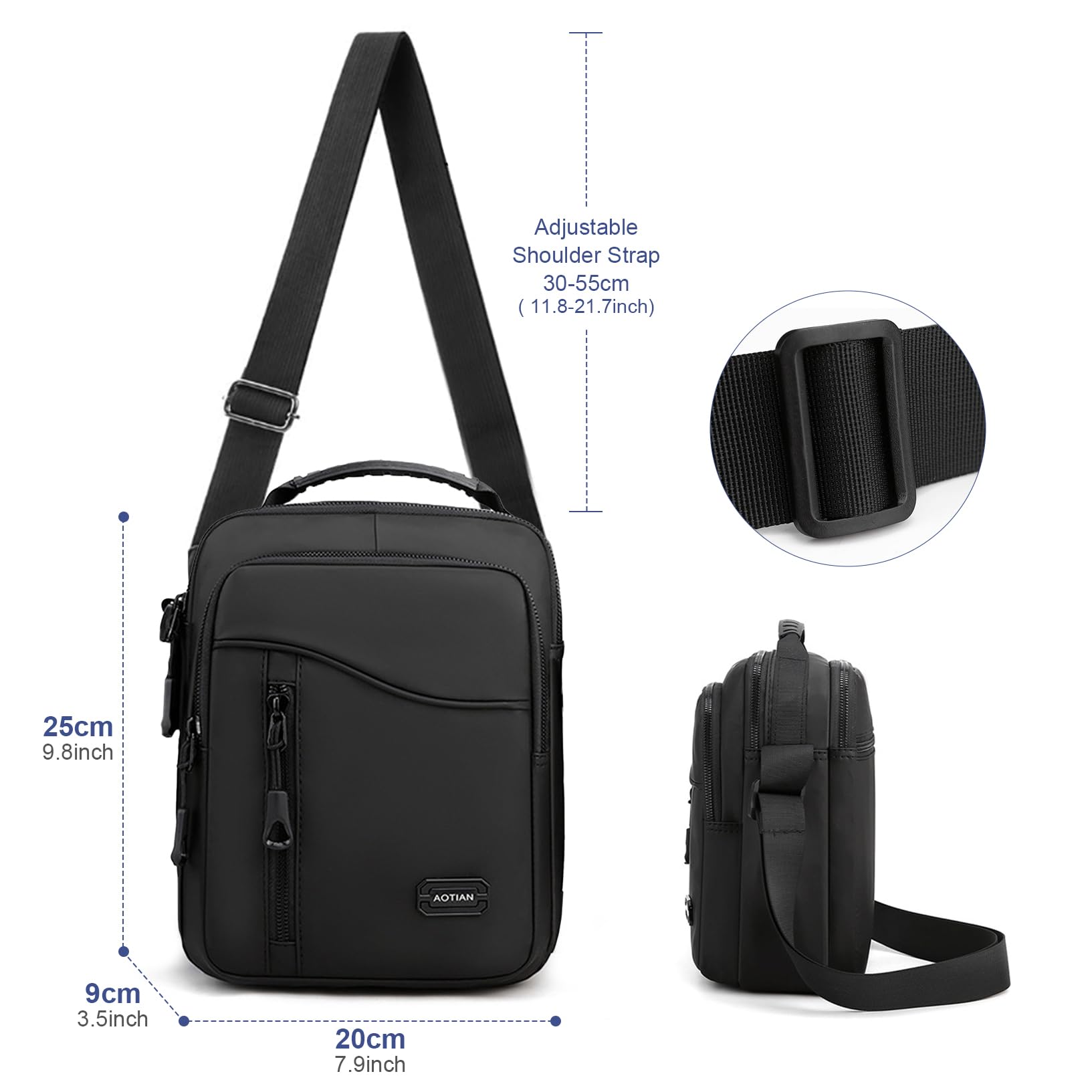 SPAHER Torba Na Ramię Dla Mężczyzn Mała Wielokieszeniowa Torba Na Ramię Mała Wodoodporna Nylonowa Torba Crossbody Z Uchwytem U Góry, Do pracy, Podróży, Codziennego Użytku