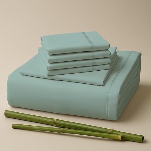Juego de sábanas de rayón de 6 piezas de bambú, juego de ropa de cama y fundas de almohada con bolsillos profundos, ropa de cama sedosa de hotel,