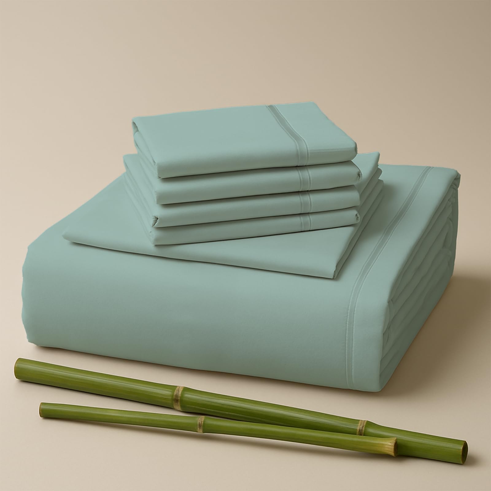 Sacred Thread Rayon Derived from Bamboo Sheets Full Size, 18'' Deep Pocket Cooling Sheets for Hot Sleepers, 6 PC Cooling Sheets, Full Size (Light Teal