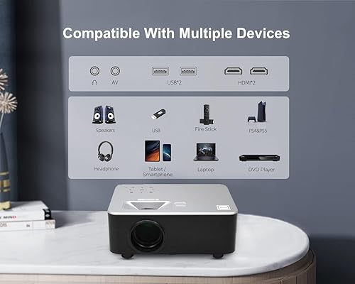 Vista 5 de RCA RPJ133 1080P, 30"-150" Picture Size, Built in Bluetooth, HDMI,USB, Remote,Voice Control, Indoor, Outdoor, Smart Home Theater Projector,Includes